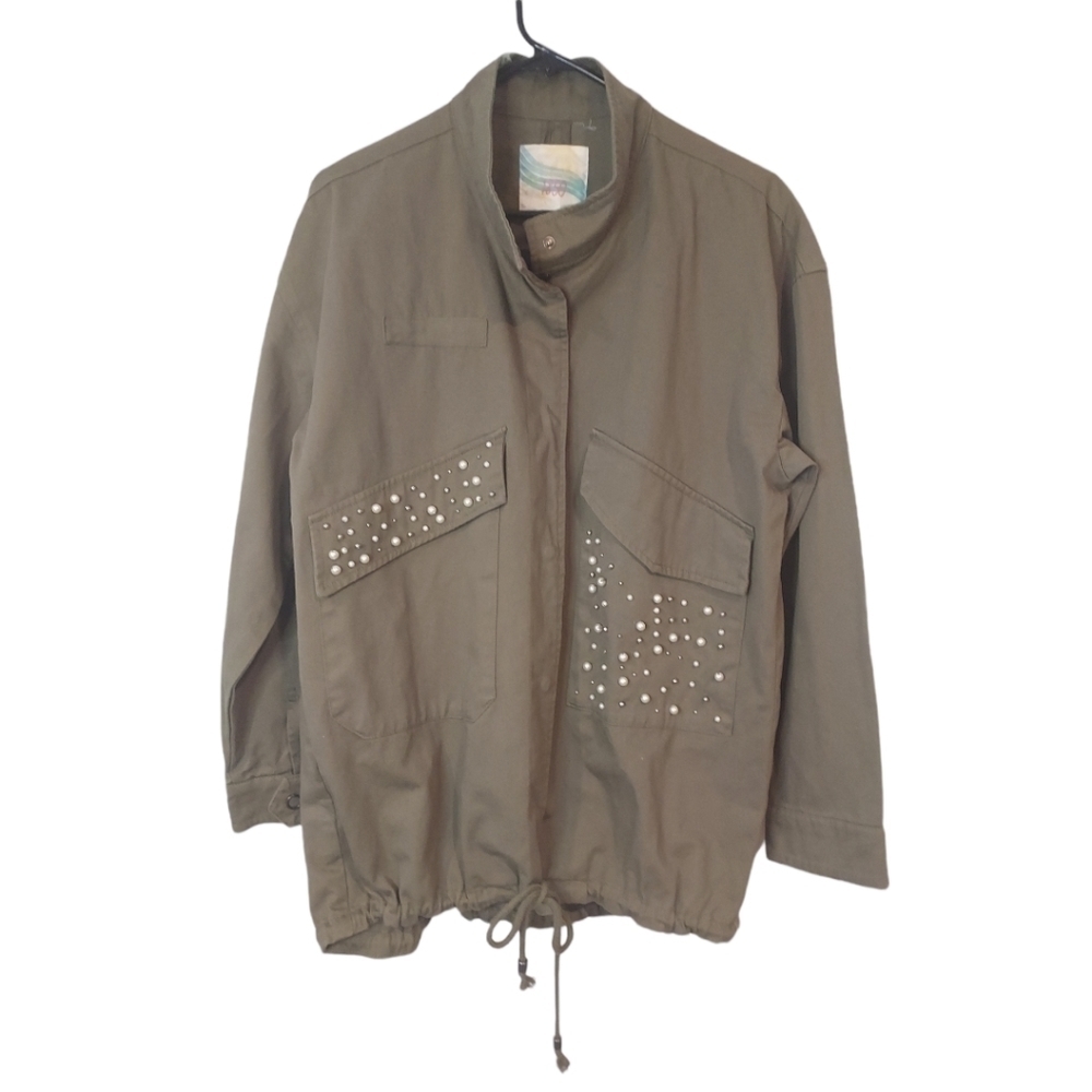 CALI 1850 Military Zara fatigue olive green oversize pearl detail jacket… - Picture 3 of 15